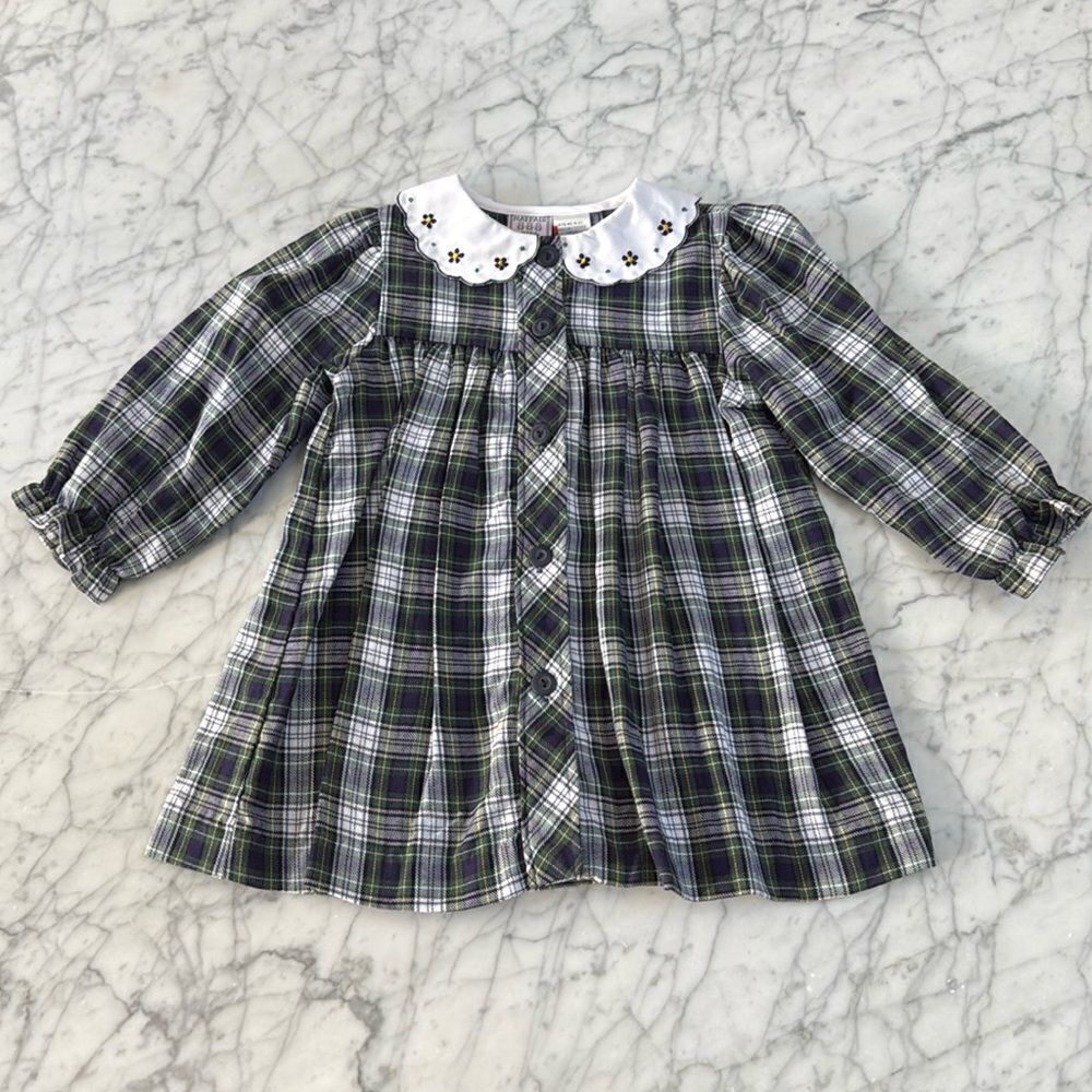 Vintage Mayfair Kids Dress Girls Size 3T Green Plaid Button Down